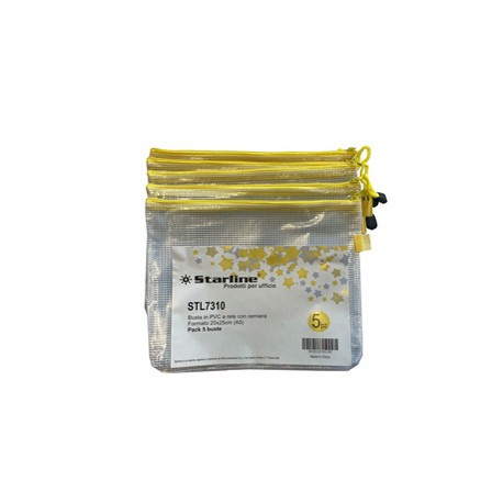 Busta a rete con cerniera gialla - PVC - 20 x 25 cm - trasparente - Starline