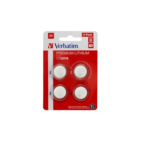 Micropile CR2016 - 3V - a pastiglia - litio - Verbatim - blister 4 pezzi