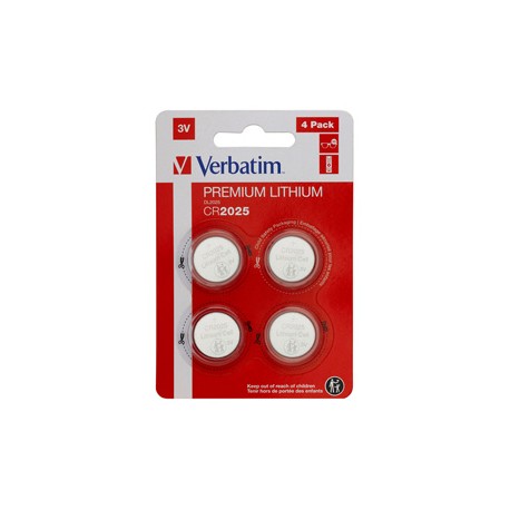 Micropile CR2025 - 3V - a pastiglia - litio - Verbatim - blister 4 pezzi