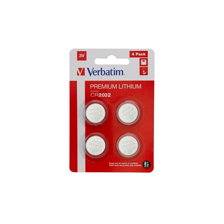Micropile CR2032 - 3V - a pastiglia - litio - Verbatim - blister 4 pezzi
