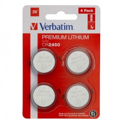 Micropile CR2450 - 3V - a pastiglia - litio - Verbatim - blister 4 pezzi