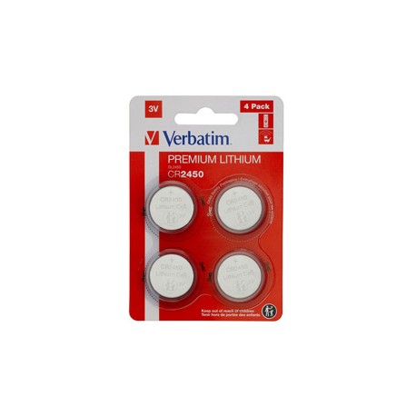 Micropile CR2450 - 3V - a pastiglia - litio - Verbatim - blister 4 pezzi