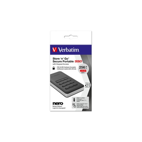 Verbatim - Memoria SSD portatile Store 'N'Go Usb 3.1 - con tastierino numerico - 53402 - 256GB