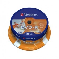 SCATOLA 25 DVD-R SPINDLE 16X 4.7GB 120MIN. STAMPABILE WIDE PHOTO INKJET