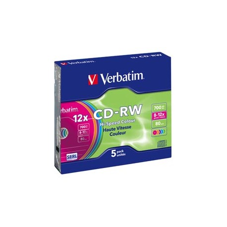 Verbatim - Scatola 5 CD-RW DataLife Plus - slim case - 8X-10X - serigrafato colorato - 43167 - 700MB