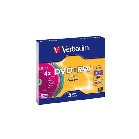 SCATOLA 5 DVD+RW SLIM 4X 4.7GB 120MIN. COLORE
