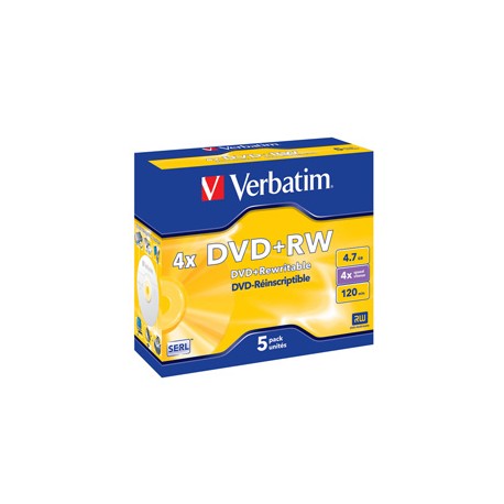 SCATOLA 5 DVD+RW JEWEL CASE 4X 4.7GB 120MIN. SERIGRAFATO