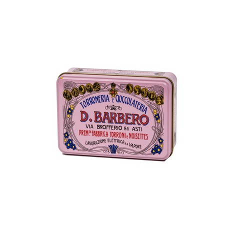 Scrigno regalo - con torroni bianchi friabili - 100 gr - metallo - rosa - Barbero