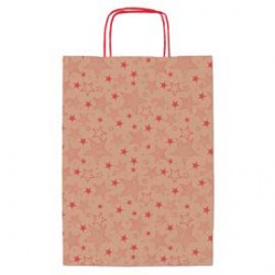 Shopper natale - 36 x 12 x 41 cm - carta kraft - fantasia stelline - rosso - Sadoch