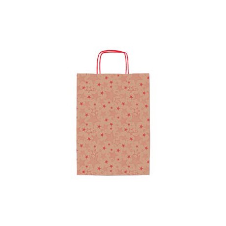 Shopper natale - 36 x 12 x 41 cm - carta kraft - fantasia stelline - rosso - Rex Sadoch