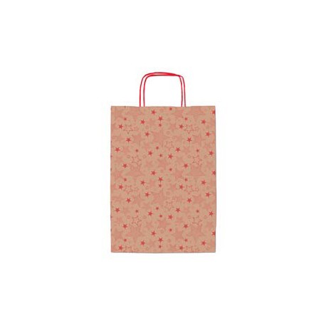 Shopper natale - 36 x 12 x 41 cm - carta kraft - fantasia stelline - rosso - Sadoch