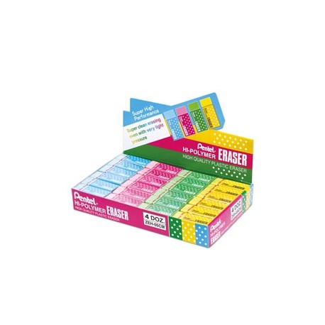Mini gomma Hi Polymer - colori assortiti - Pentel - display 48 pezzi