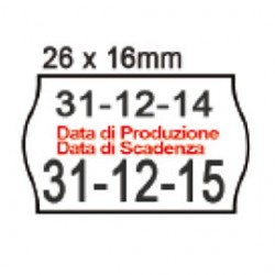 PACK 10 ROTOLI 1000 ETICH. 26x16mm ONDA "data produz..." BIANCO PERM. Printex